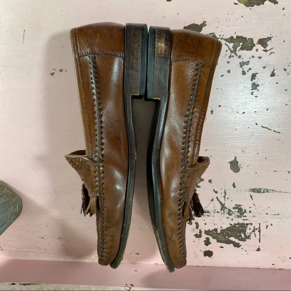 Bostonian Leather Basket Weaved Loafers Men’s 8.5M Brown Tassels - Picture 4 of 8